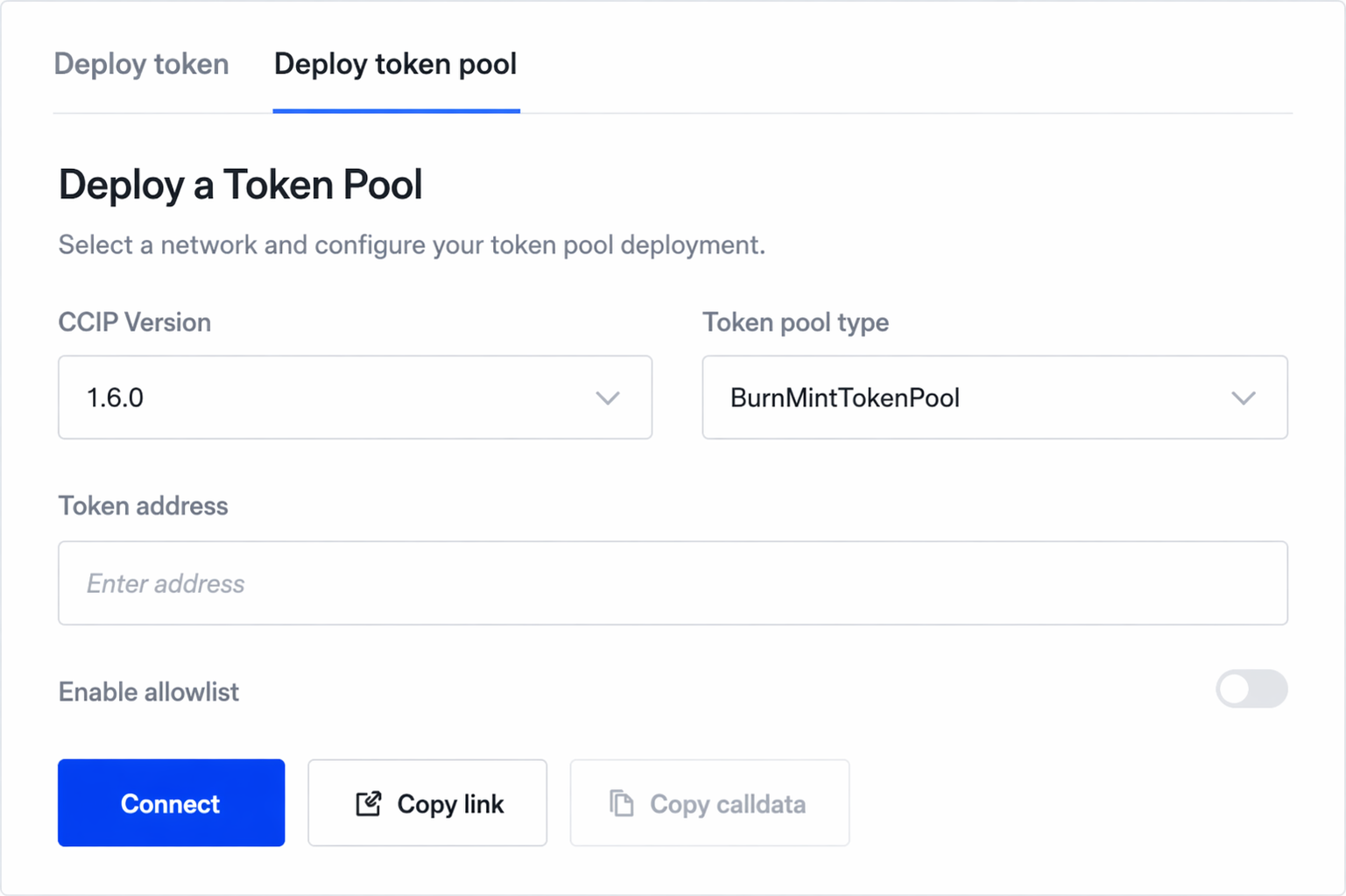 Deploy BurnMintTokenPool with CCIP version and token address